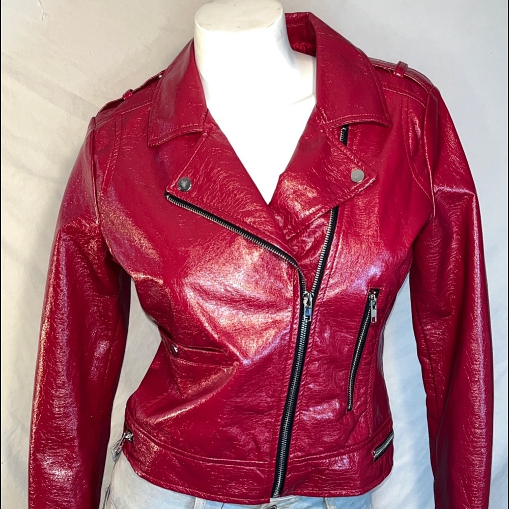 Wild Fable Red Faux Leather Zip Jacket Medium